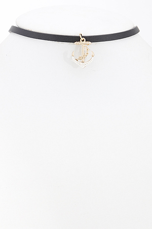 Faux Leather Choker With Anchor 6BAE1
